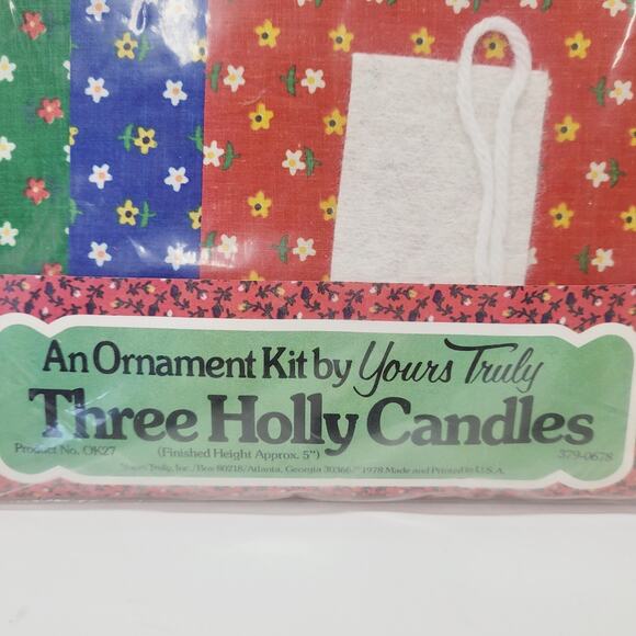 An Ornament Kit By Yours Truly Three Holly Candles Sewing Kit Vintage Craft - Picture 5 of 5